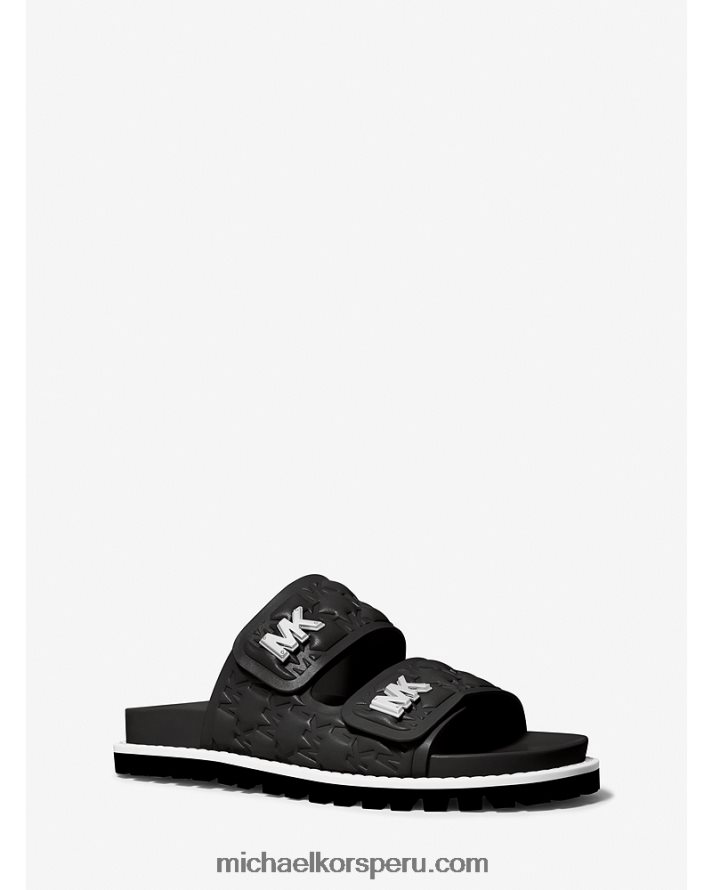 Z48V1921 negro mujer Michael Kors sandalias con logo de Stark en relieve de piel sintética