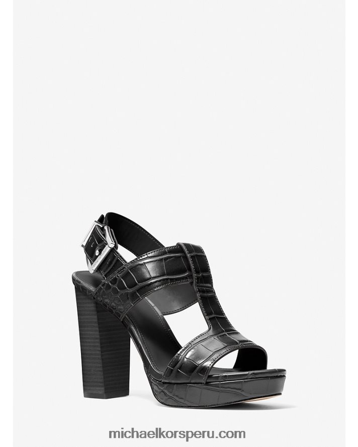 Z48V1931 negro mujer Michael Kors sandalias becker con plataforma de piel sintética en relieve de cocodrilo