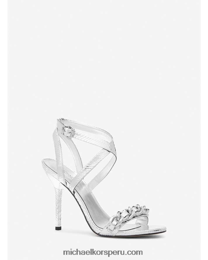 Z48V1944 plata mujer Michael Kors sandalias asha de piel en relieve con detalles de serpiente
