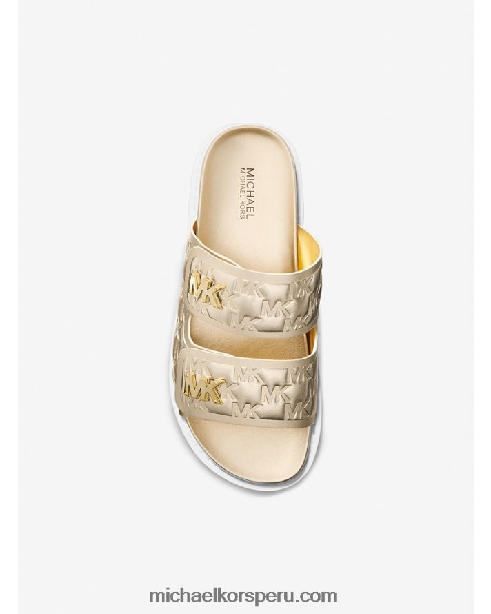 Z48V1955 oro pálido mujer Michael Kors sandalias Stark metalizadas con logo en relieve de piel sintética