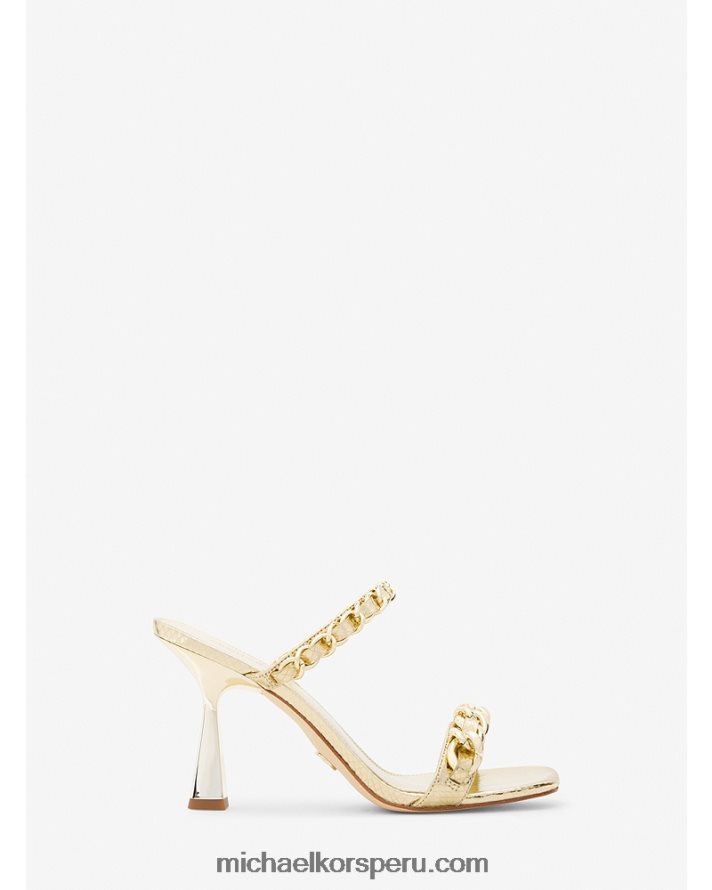 Z48V1959 oro pálido mujer Michael Kors sandalias clara de piel metalizada con detalles de serpiente en relieve