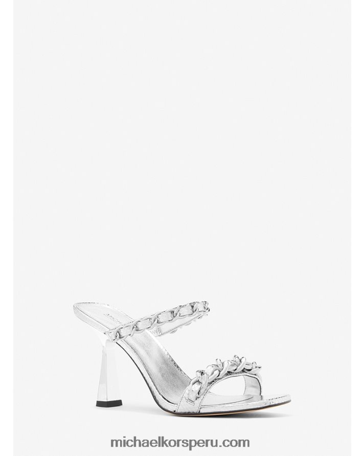 Z48V1961 plata mujer Michael Kors sandalias clara de piel metalizada con detalles de serpiente en relieve