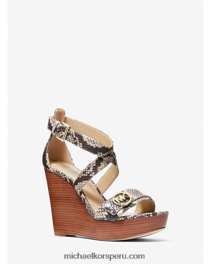 Z48V1976 natural mujer Michael Kors sandalia carmen con cuña de piel sintética grabada