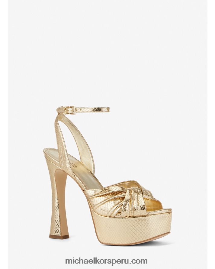 Z48V1980 oro pálido mujer Michael Kors sandalia con plataforma selena de piel grabada con serpiente metalizada