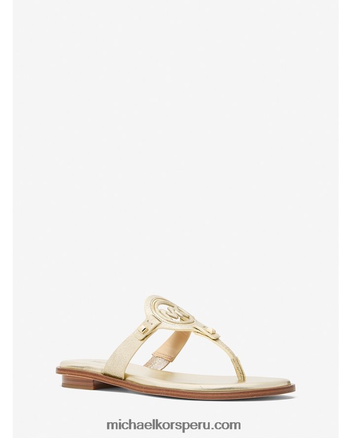 Z48V2012 oro pálido mujer Michael Kors sandalias aubrey de piel metalizada con tira en T