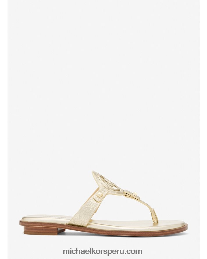 Z48V2012 oro pálido mujer Michael Kors sandalias aubrey de piel metalizada con tira en T