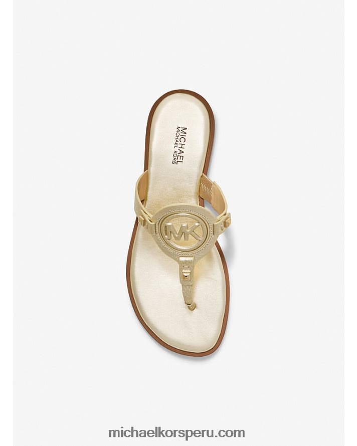 Z48V2012 oro pálido mujer Michael Kors sandalias aubrey de piel metalizada con tira en T