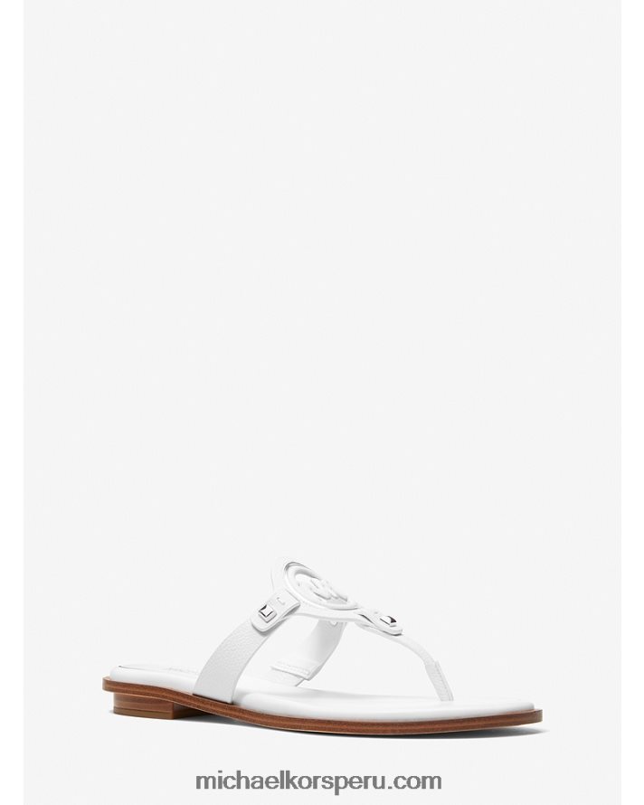 Z48V2016 Blanco óptico mujer Michael Kors sandalias Aubrey con tira en T y corte de cuero