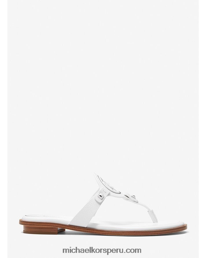 Z48V2016 Blanco óptico mujer Michael Kors sandalias Aubrey con tira en T y corte de cuero