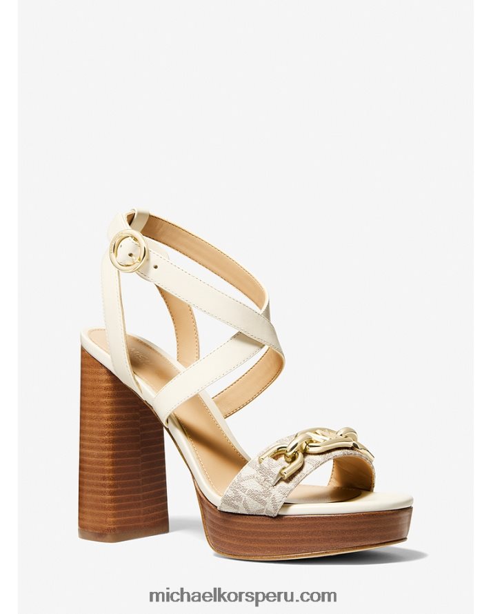 Z48V2024 vainilla mujer Michael Kors sandalias con plataforma de cuero y logo adornado Kailey