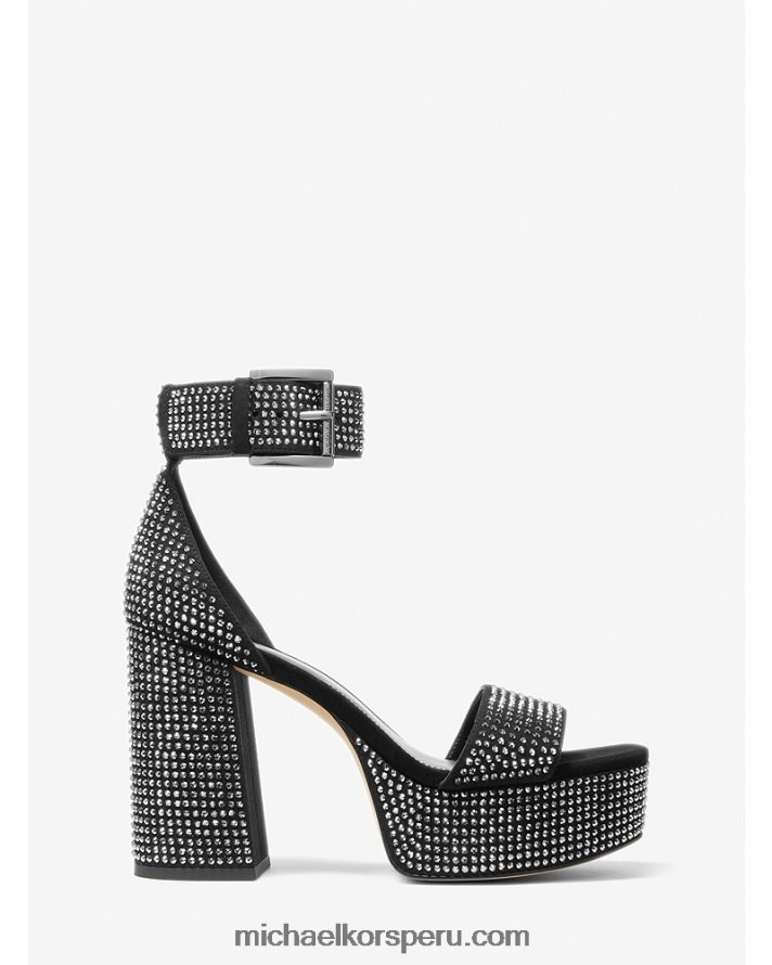 Z48V2025 negro mujer Michael Kors sandalias de plataforma de gamuza sintética con adornos de cristal de tara