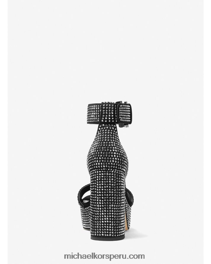 Z48V2025 negro mujer Michael Kors sandalias de plataforma de gamuza sintética con adornos de cristal de tara