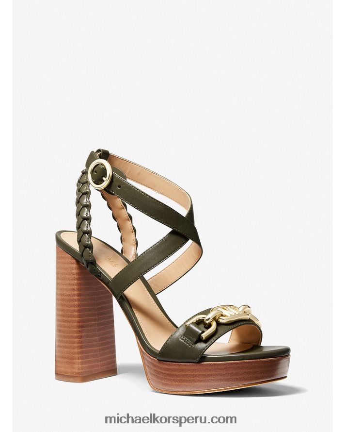 Z48V2027 aceituna mujer Michael Kors sandalias Kailey de piel con plataforma y adornos