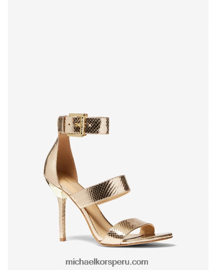 Z48V2035 oro pálido mujer Michael Kors Sandalia amal de piel metalizada con grabado de serpiente