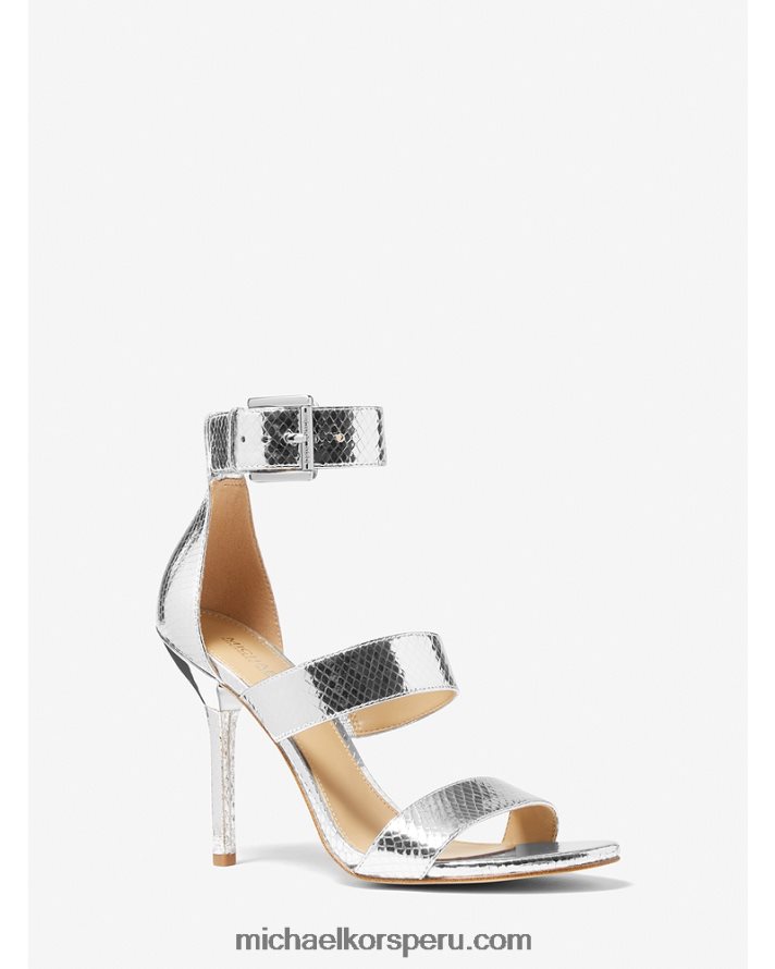Z48V2036 plata mujer Michael Kors Sandalia amal de piel metalizada con grabado de serpiente
