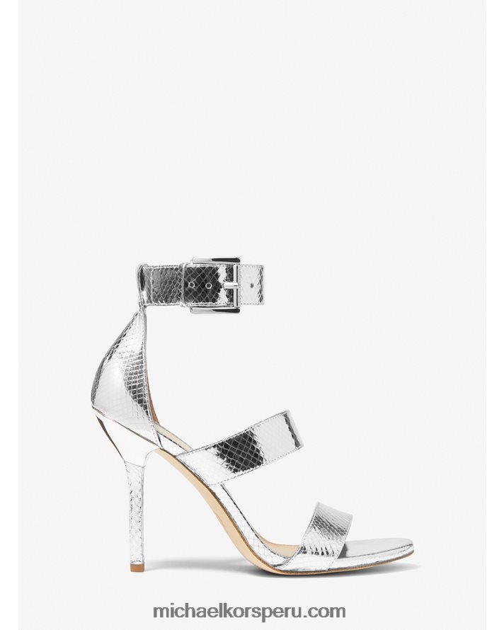 Z48V2036 plata mujer Michael Kors Sandalia amal de piel metalizada con grabado de serpiente