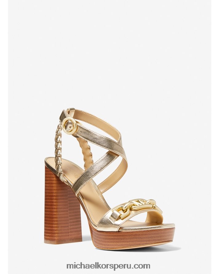 Z48V2037 oro pálido mujer Michael Kors sandalias Kailey con plataforma de piel sintética metalizada y adornos