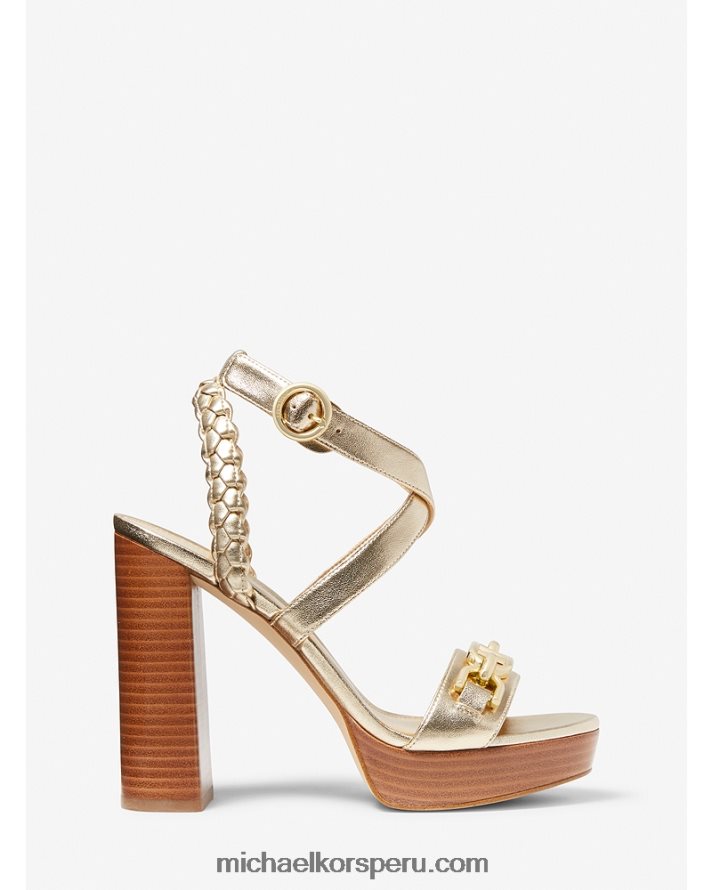 Z48V2037 oro pálido mujer Michael Kors sandalias Kailey con plataforma de piel sintética metalizada y adornos