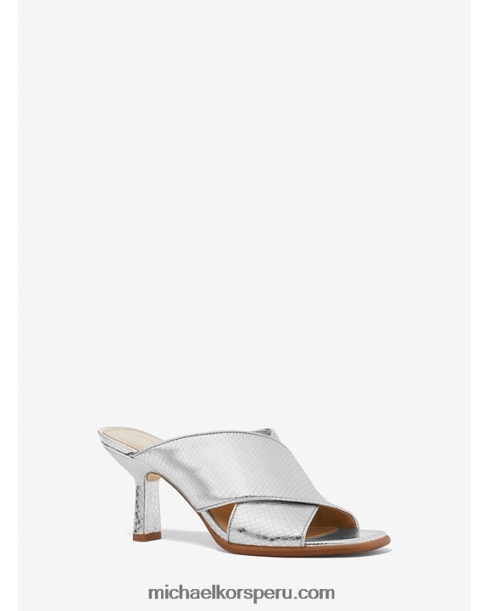 Z48V2040 plata mujer Michael Kors mule gideon de piel metalizada con grabado de serpiente