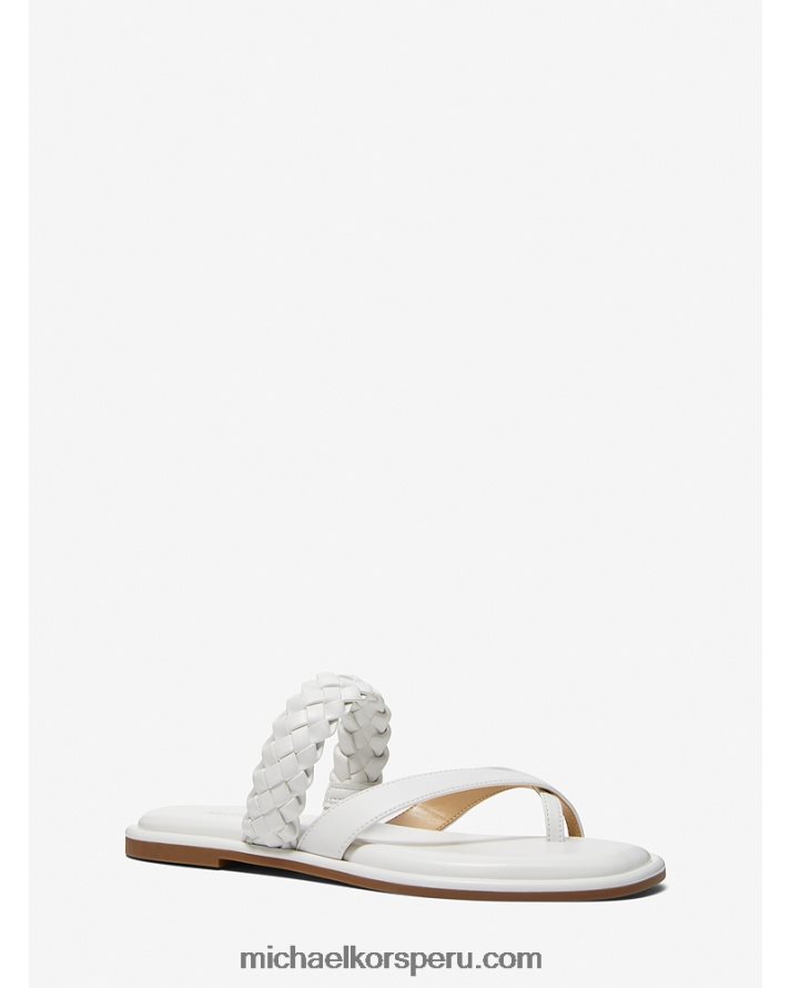 Z48V2055 Blanco óptico mujer Michael Kors sandalia alba de piel sintética trenzada