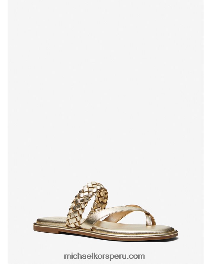 Z48V2057 oro pálido mujer Michael Kors Sandalia tipo chancla alba trenzada metalizada de piel sintética
