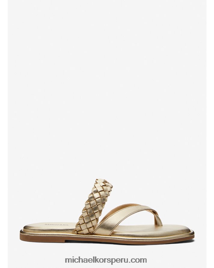 Z48V2057 oro pálido mujer Michael Kors Sandalia tipo chancla alba trenzada metalizada de piel sintética