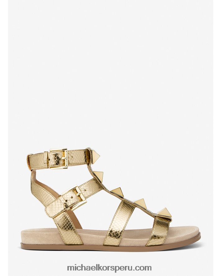 Z48V2061 oro pálido mujer Michael Kors sandalias wren de piel metalizada en relieve con tachuelas