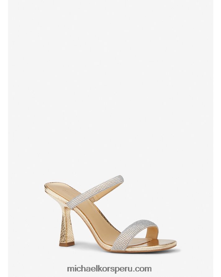 Z48V2067 oro pálido mujer Michael Kors sandalias clara con detalles de serpiente metalizada en relieve