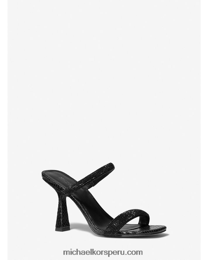 Z48V2068 negro mujer Michael Kors sandalias clara con detalles de serpiente en relieve