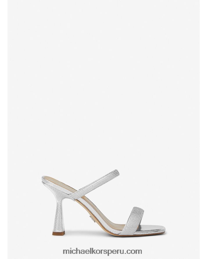 Z48V2069 plata mujer Michael Kors sandalias clara con detalles de serpiente metalizada en relieve