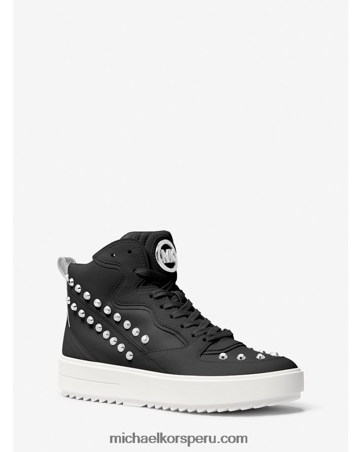 Z48V1707 negro mujer Michael Kors tenis altos Emmett de piel con rayas y tachuelas