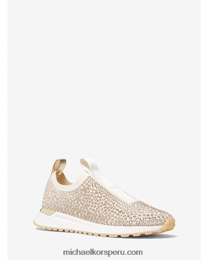 Z48V1716 crema mujer Michael Kors tenis slip-on de malla con adornos