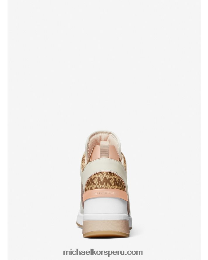 Z48V1720 combinación natural mujer Michael Kors zapatillas georgie de piel color block y jacquard con logo