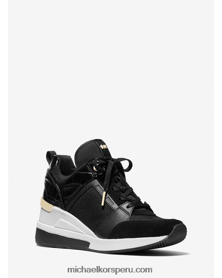 Z48V1721 negro mujer Michael Kors zapatillas georgie de nailon y piel grabada de cocodrilo