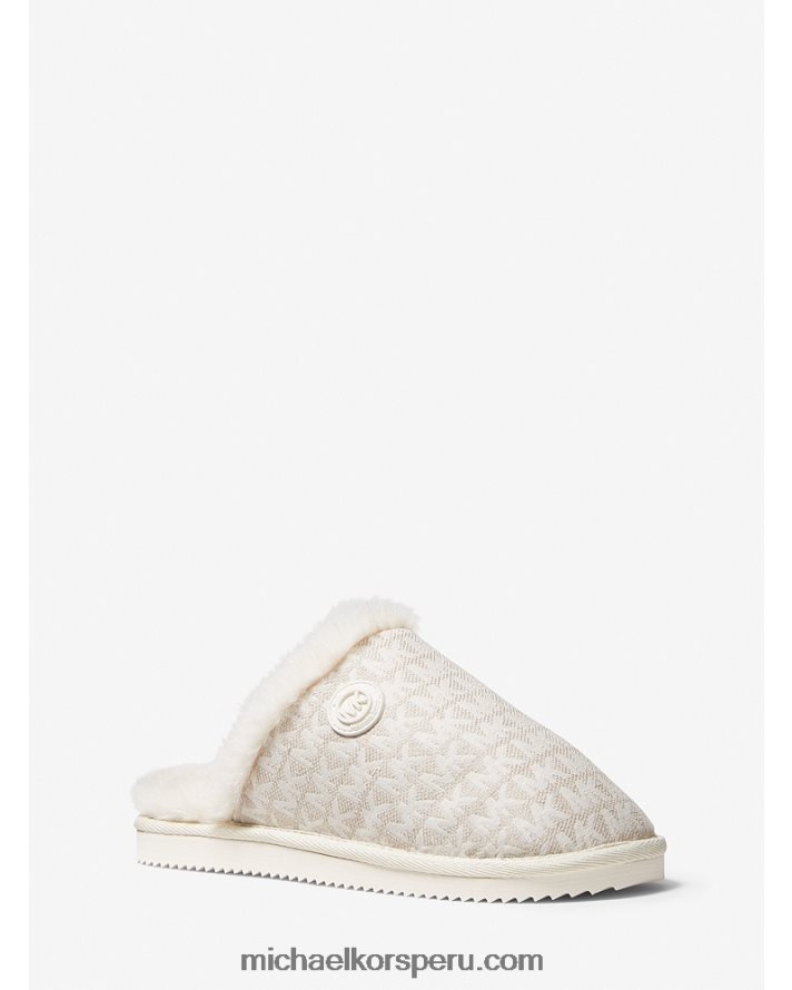 Z48V2335 natural mujer Michael Kors pantuflas janis en jacquard con logo y forro de piel sintética