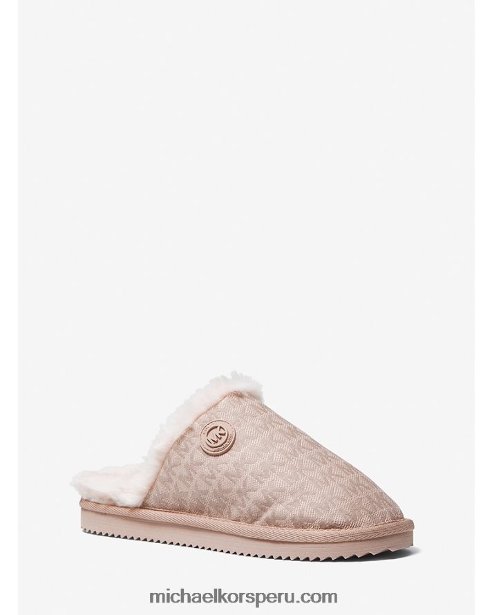 Z48V2339 Rosa suave mujer Michael Kors pantuflas janis en jacquard con logo y forro de piel sintética