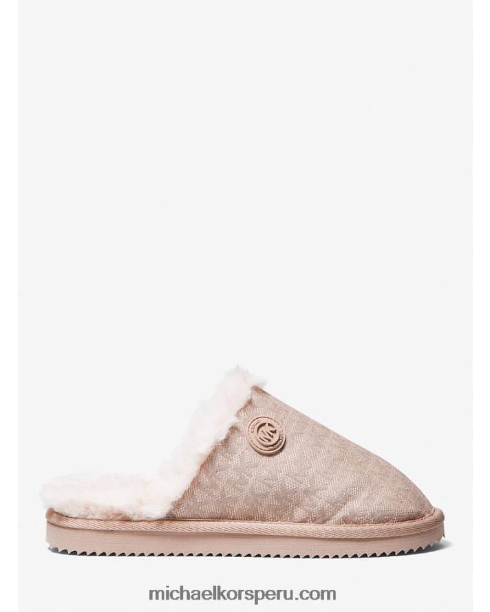 Z48V2339 Rosa suave mujer Michael Kors pantuflas janis en jacquard con logo y forro de piel sintética