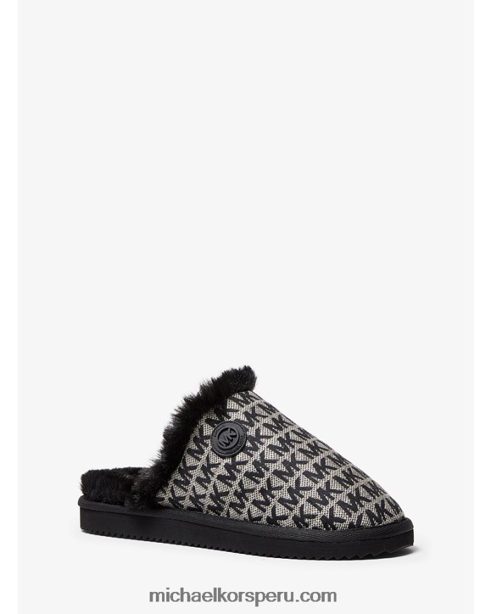 Z48V2340 negro mujer Michael Kors pantuflas janis en jacquard con logo y forro de piel sintética