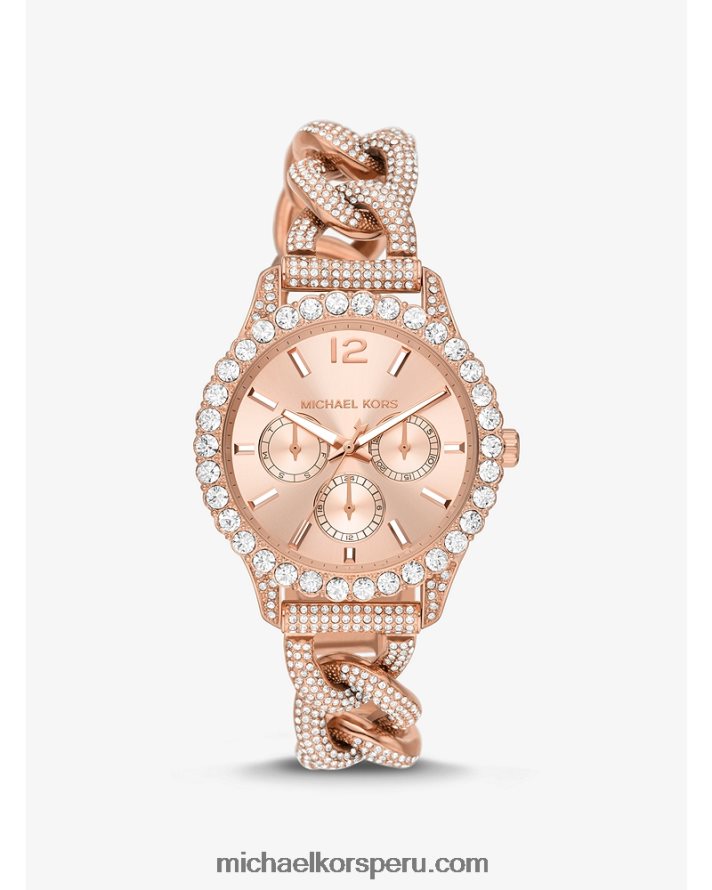 Z48V3953 oro rosa unisexo Michael Kors reloj layton pave curb-link