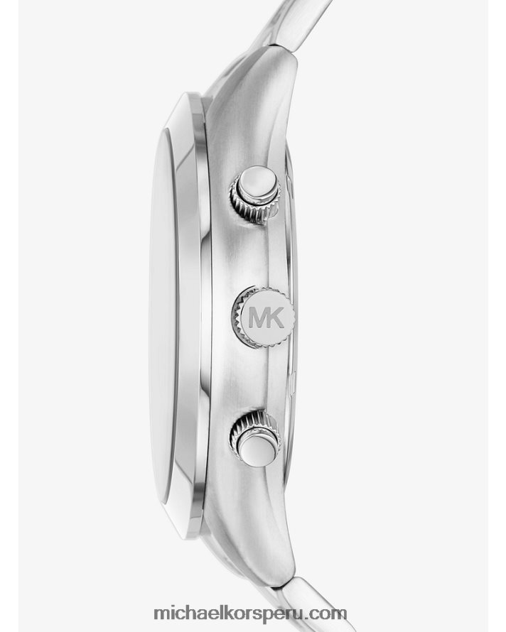 Z48V3996 plata unisexo Michael Kors conjunto extragrande de reloj de pasarela delgado y brazalete con logo