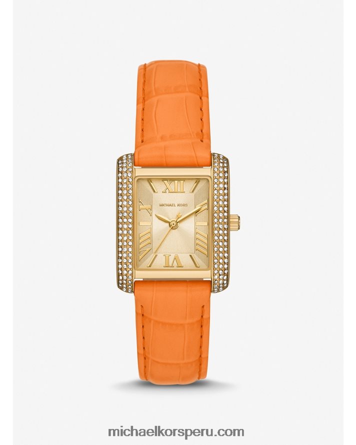 Z48V4017 oro unisexo Michael Kors reloj de piel con relieve de cocodrilo y pavé de esmeril