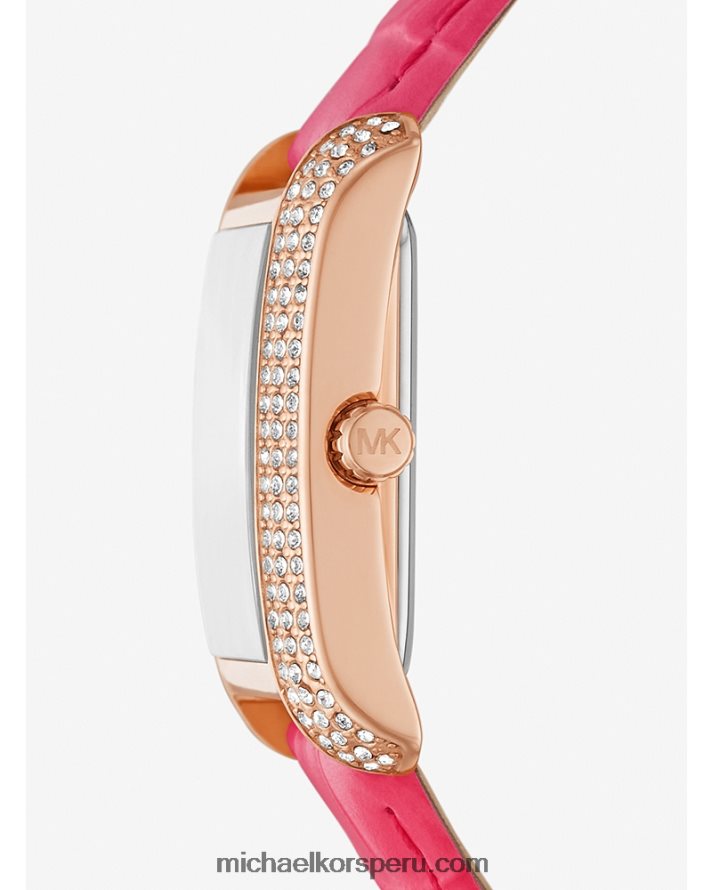 Z48V4018 rosa unisexo Michael Kors reloj de piel repujada de cocodrilo y pavé de esmeril