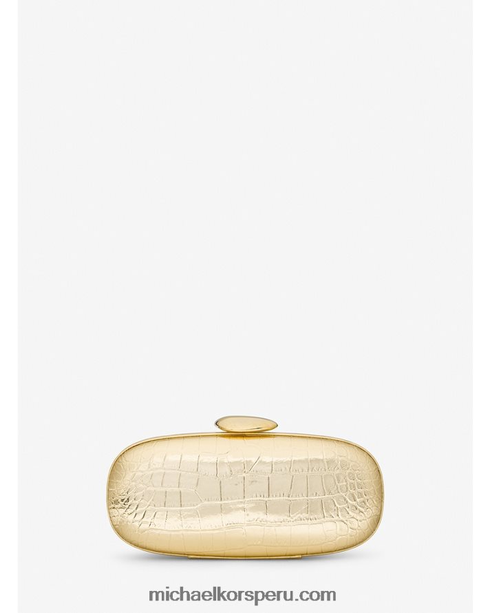 Z48V3777 oro unisexo Michael Kors colección tina pequeño minaudiere de piel repujada de cocodrilo metalizado