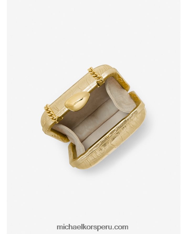Z48V3781 oro unisexo Michael Kors minaudiere colección tina mini piel repujada cocodrilo metalizado