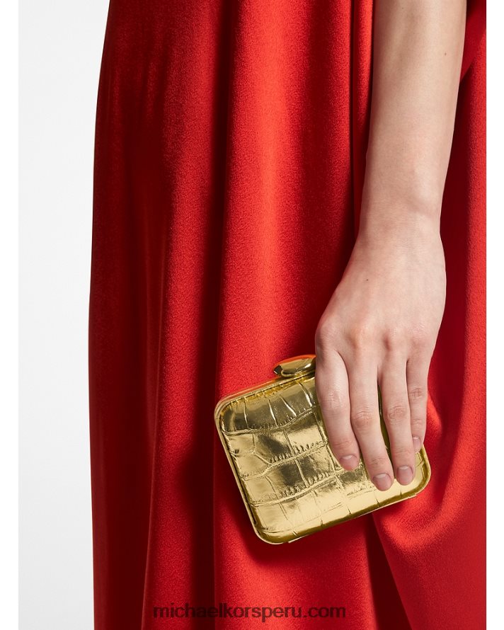 Z48V3781 oro unisexo Michael Kors minaudiere colección tina mini piel repujada cocodrilo metalizado