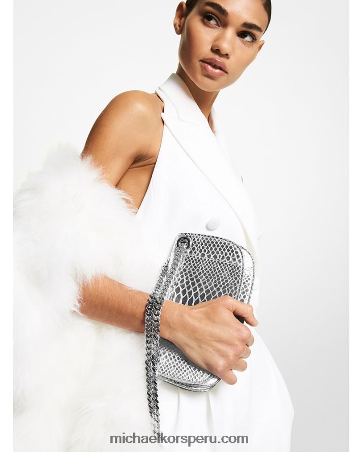 Z48V3801 plata unisexo Michael Kors bolso sobre mini colección christie de piel repujada de pitón metalizado