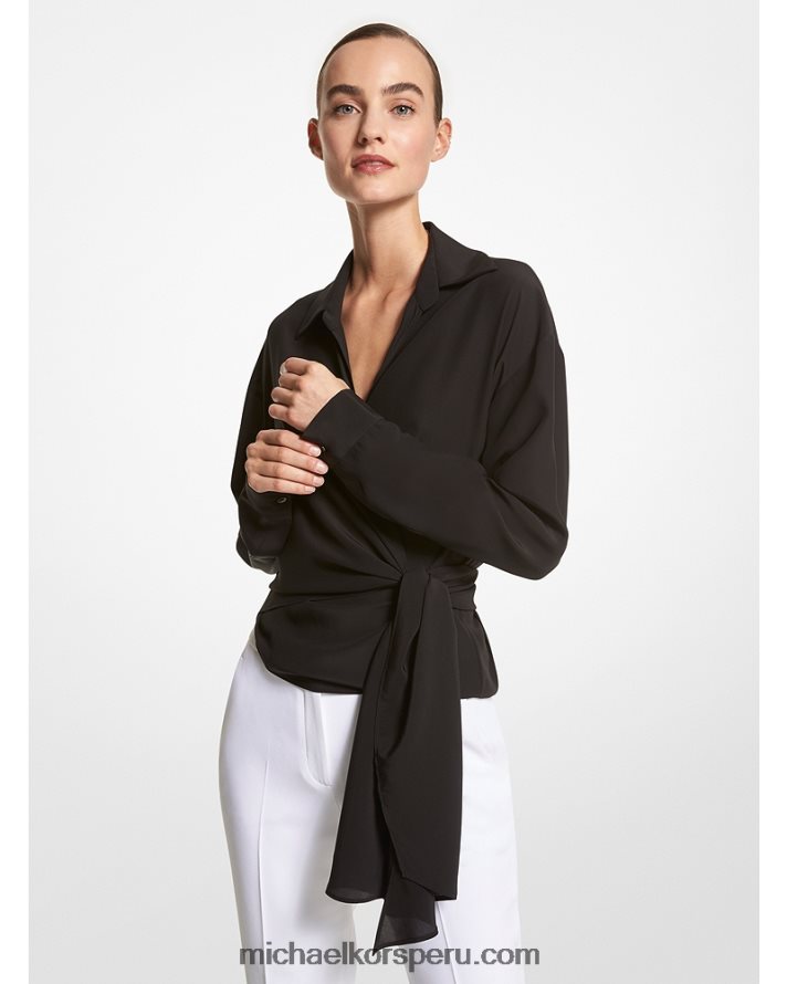 Z48V3411 negro unisexo Michael Kors camisa cruzada de crepé de China de seda de la colección