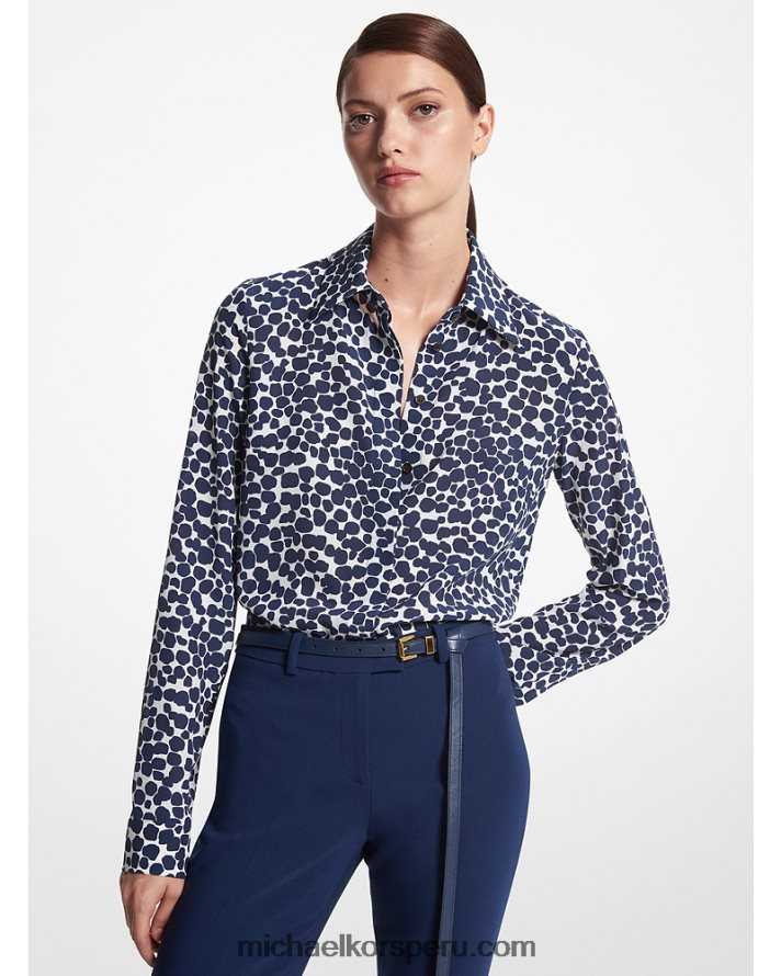 Z48V3554 azul marino/blanco op unisexo Michael Kors Camisa de crepé de China de seda orgánica Cheetah de Collection Hansen