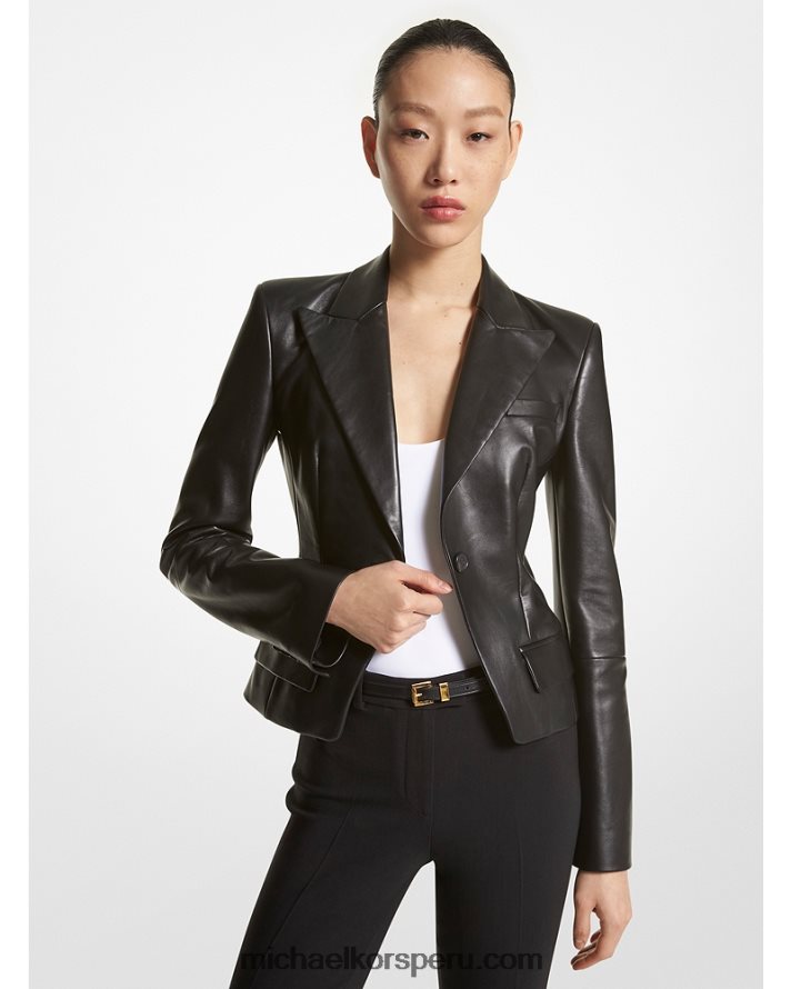 Z48V3408 negro unisexo Michael Kors blazer de piel con escote pronunciado de la colección