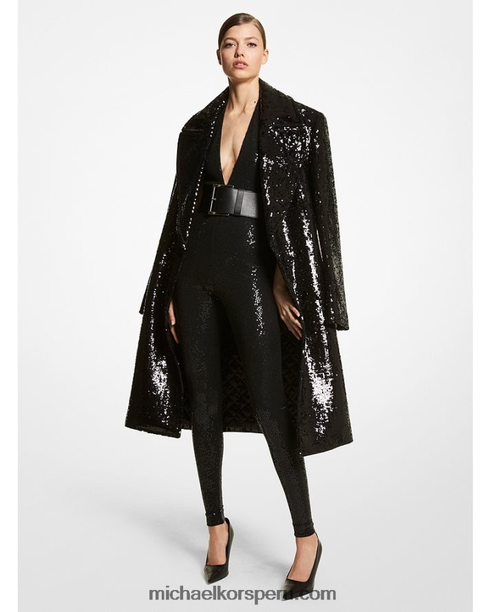 Z48V3587 negro unisexo Michael Kors abrigo chesterfield de lana con bordado de lentejuelas